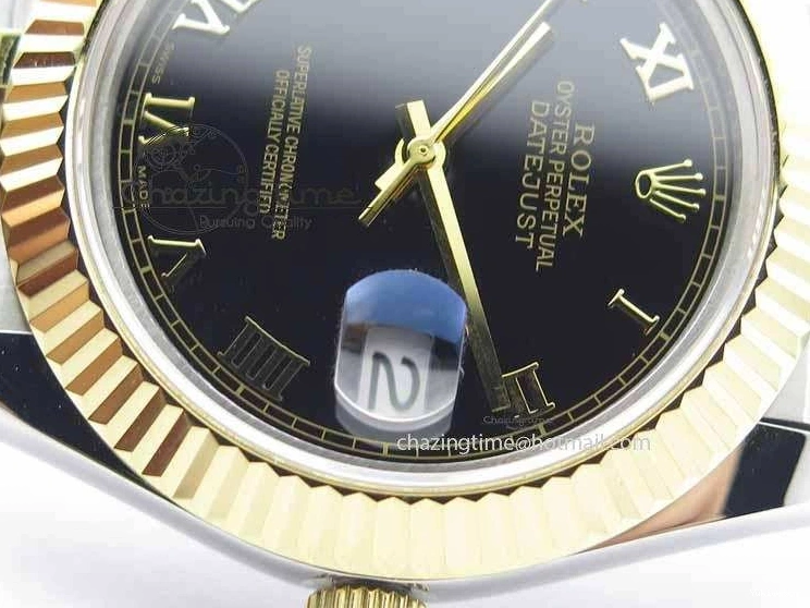 Roman YG Maker Black On Bracelet Edition A2813 BP Best 41mm DateJust SS Jubilee Dial II 0521